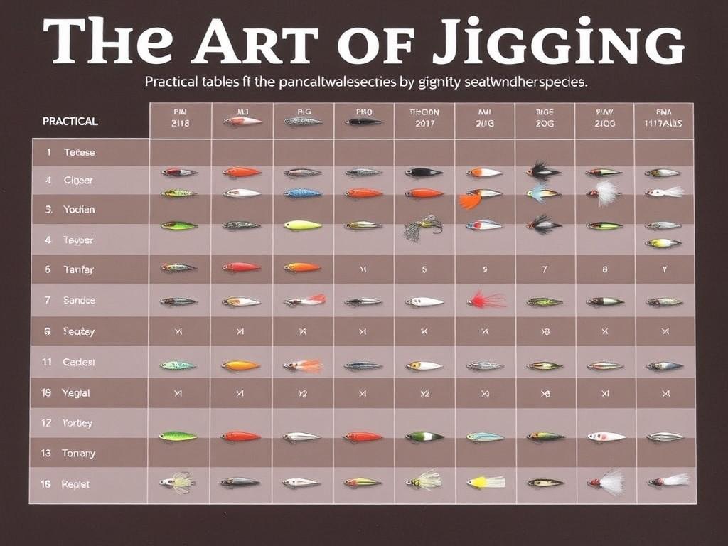     The Art of Jigging: From Panfish to Giant Saltwater Species. Tabla práctica: elección de jig por especie y contexto
